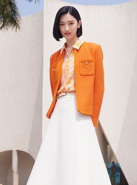 歌蒂诗春季专柜新款高级简约小香风橙色短款外套女 8D33W5891