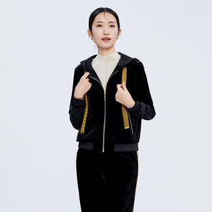 3C36W5920 简约百搭丝绒连帽运动休闲外套女士 歌蒂诗秋季 专柜新款