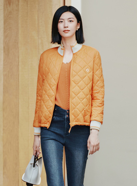 歌蒂诗秋季专柜新款简约舒适大气橙色轻薄短款棉衣 8E33M0860