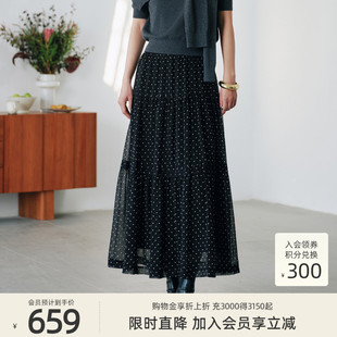 简约高级经典 波点百褶长半身裙8F31Q3342 专柜新款 歌蒂诗2025春季