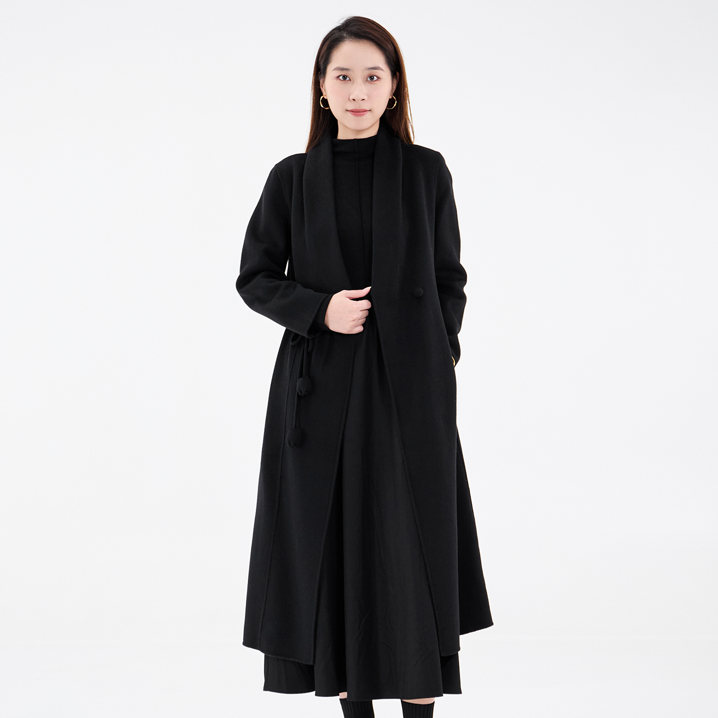 歌蒂诗绵羊毛冬季专柜新款中长款毛呢单排扣呢子大衣女1E46D3891