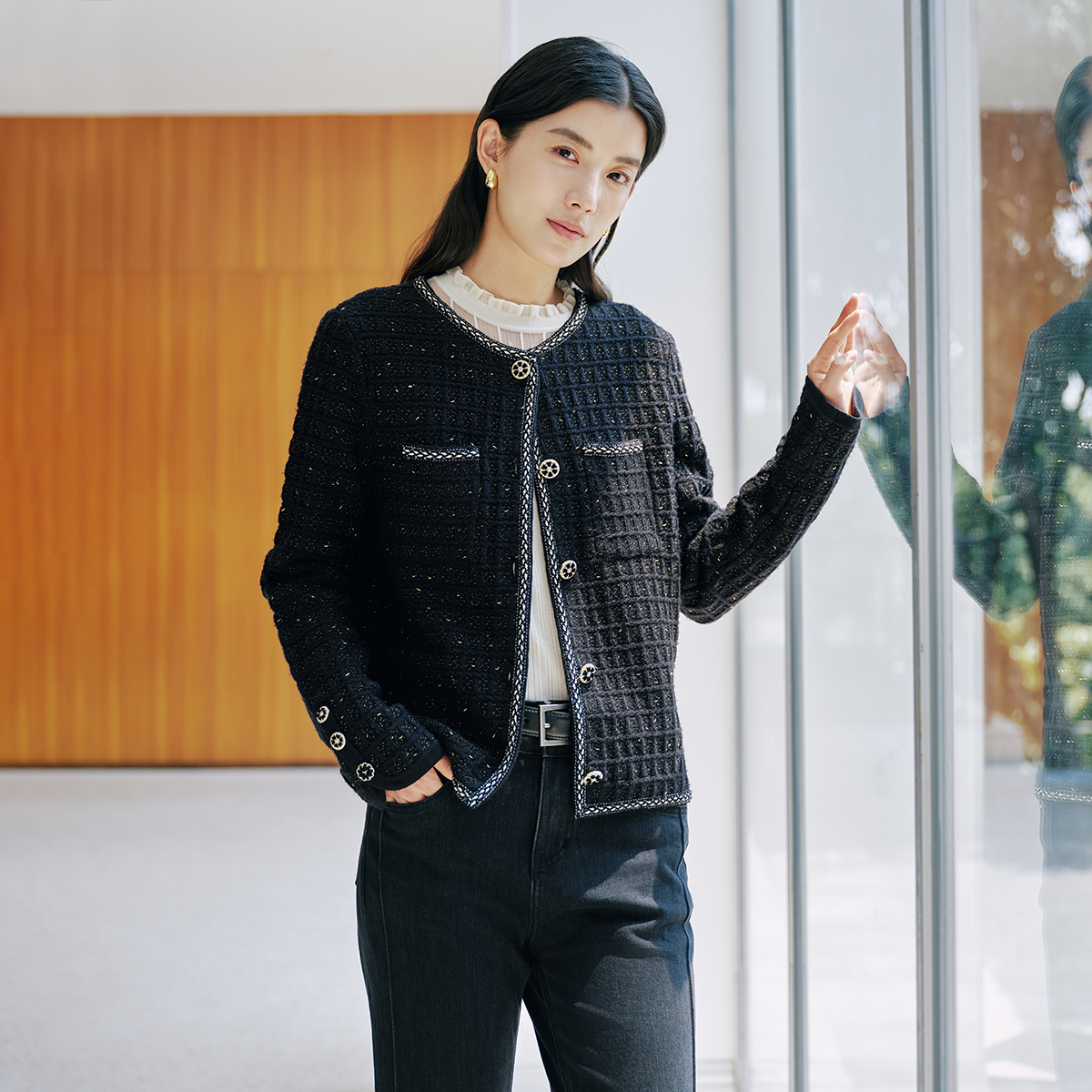 【绵羊毛小香风】歌蒂诗2025秋季专柜新款经典黑色外套 1F33W2570