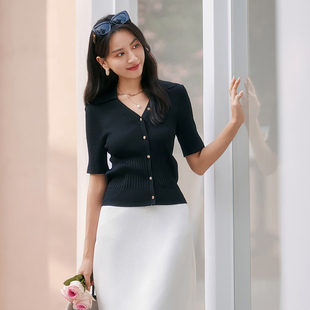 针织衫 简约气质V领收腰显瘦短袖 8E21Z1579 专柜新款 歌蒂诗夏季