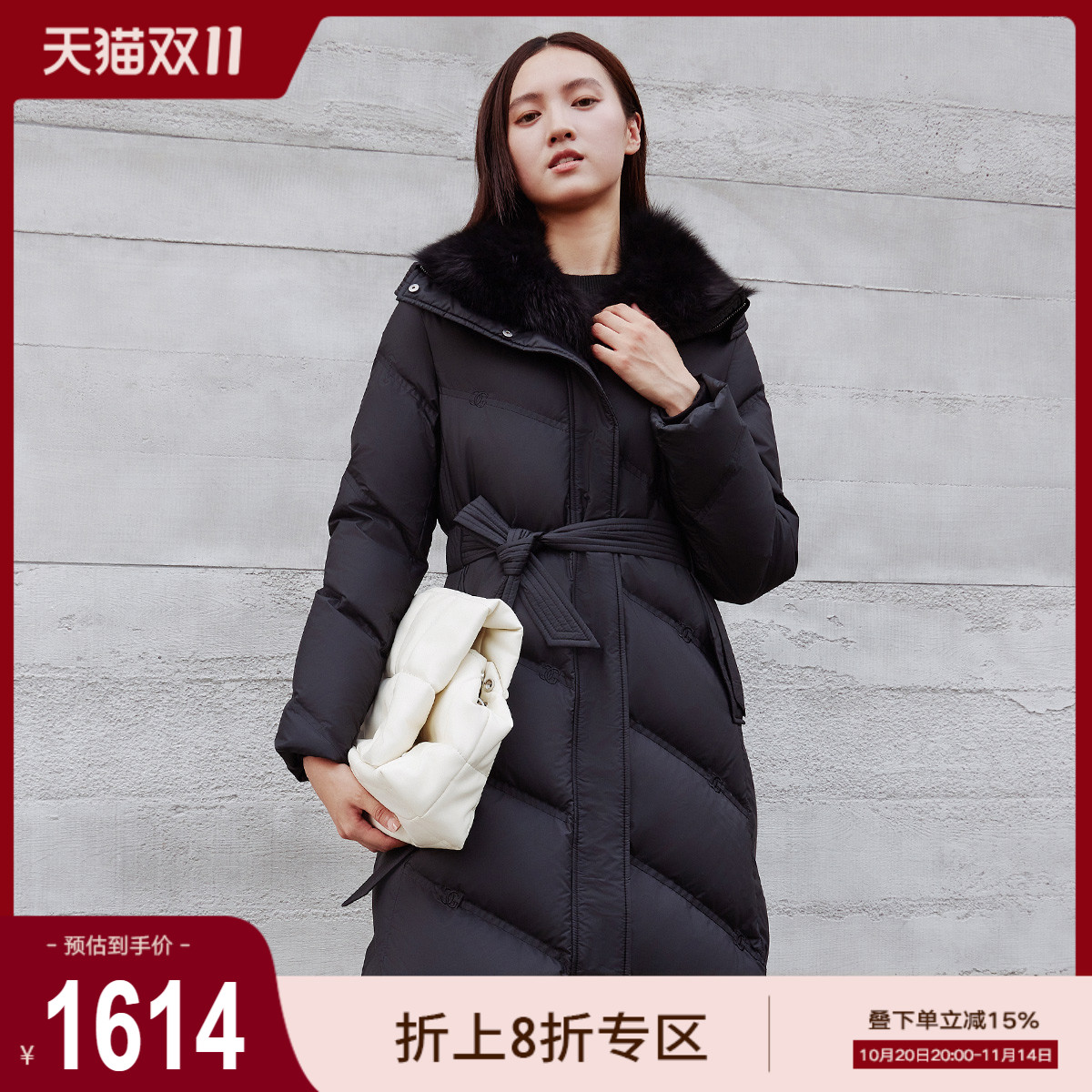 歌蒂诗冬专柜新款时尚保暖狐狸毛领鹅绒长款羽绒服 8D43Y3662