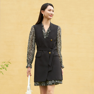 通勤简约黑色马甲连衣裙女8D11L0915 时尚 歌蒂诗秋季 专柜新款