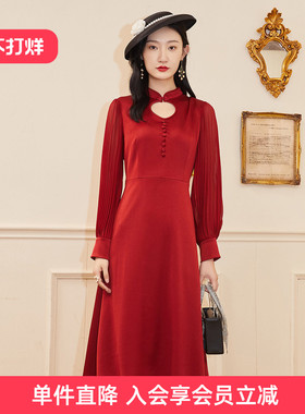 歌蒂诗春季专柜新款优雅气质中长款红色礼服连衣裙 1C10L1013