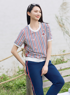 歌蒂诗夏季专柜新款时尚花色休闲简约圆领短袖女士 1E21S1266