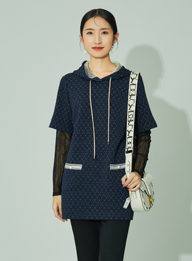 歌蒂诗春季专柜新款休闲舒适宽松简约长款舒适连帽卫衣1B33S3358