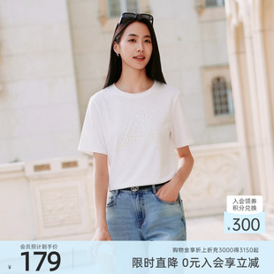歌蒂诗夏季专柜新款休闲风圆领刺绣棉质白色短袖T恤衫女8F26X3799