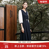 歌蒂诗春季 专柜新款 简约朴素撞色V领腰带收腰连衣裙1D31L3015