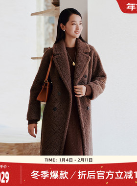 歌蒂诗冬季专柜新款时尚气质深咖色长款羊剪绒外套 8E42C3925