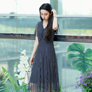 经典 时尚 气质波点收腰显瘦V领连衣裙1E26L2635 专柜新款 歌蒂诗夏季