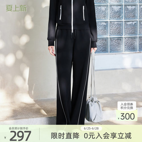 歌蒂诗春季专柜新款侧边条纹时尚休闲宽松高腰阔腿裤女8F16K3293
