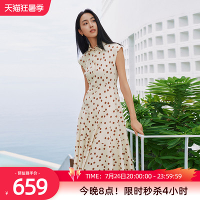 歌蒂诗夏专柜新款时尚波点气质收腰显瘦无袖连衣裙 8F21L3817