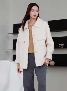 【100%绵羊毛】歌蒂诗冬专柜新款时尚减龄羊剪绒大衣女 8D42C2699
