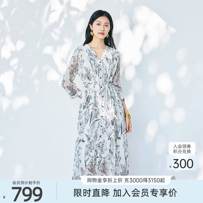 【桑蚕丝100】歌蒂诗夏季专柜新款日常宽松印花连衣裙8F21L2887