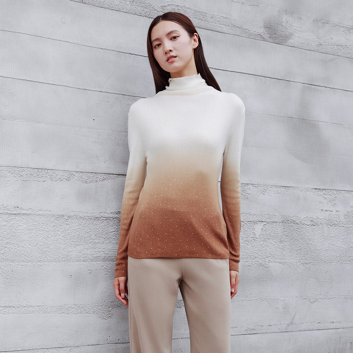 歌蒂诗套头高领长袖针织衫