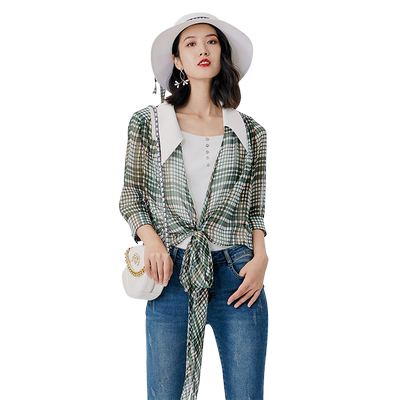 绿色格纹时尚POLO领减龄春季衬衫