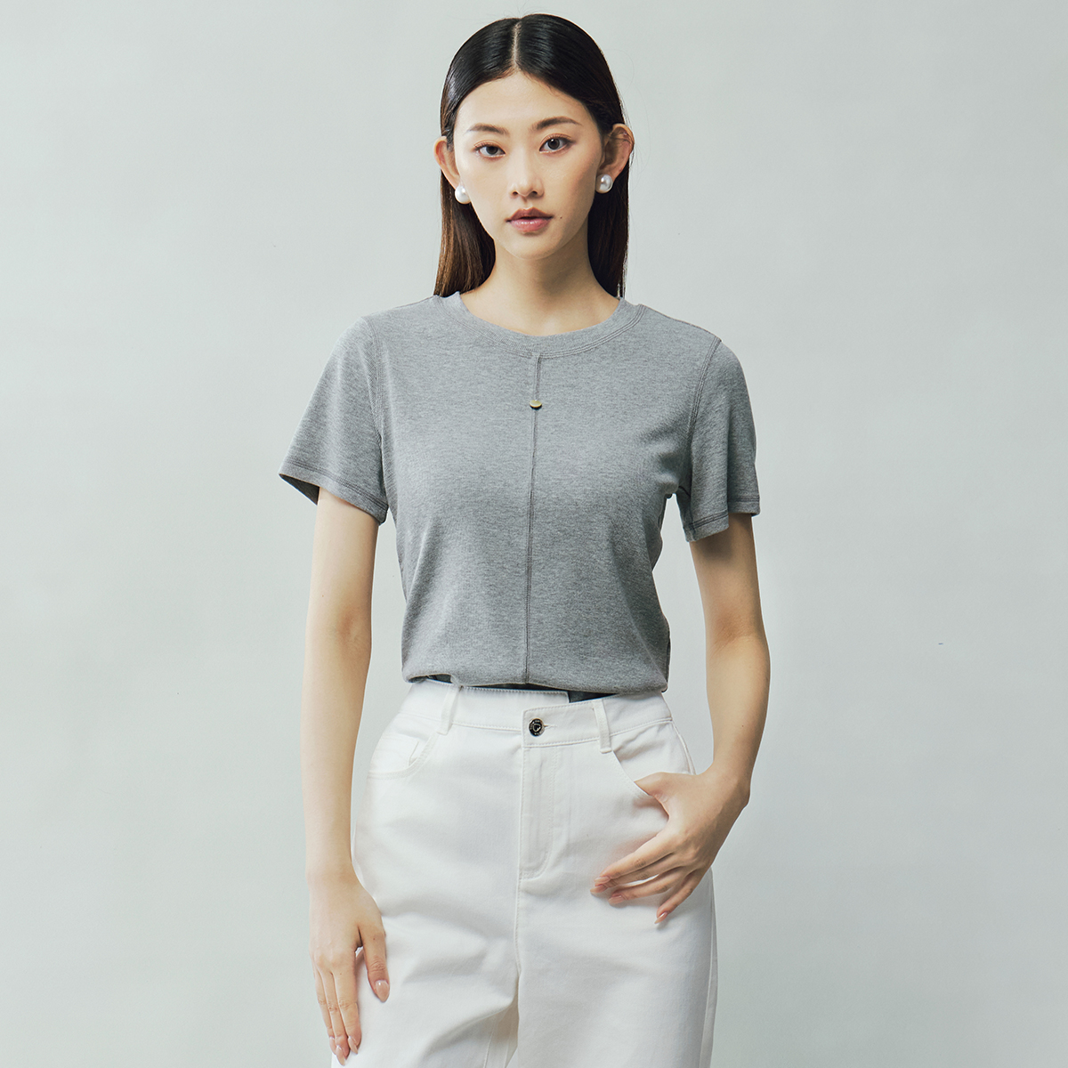 歌蒂诗2025夏季专柜新款简约百搭休闲舒适纯色T恤短袖女3F21X3881