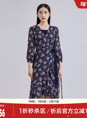 歌蒂诗秋季专柜新款优雅气质时尚碎花假两件连衣裙 3E16L2904