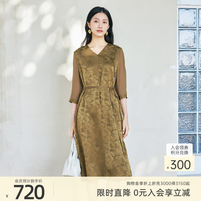 【桑蚕丝】歌蒂诗夏专柜新款休闲中长款简约知性连衣裙 1F23L2965