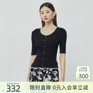 歌蒂诗夏专柜新款简约小蛮腰显瘦低圆领短袖毛织衫 1F21Z1526