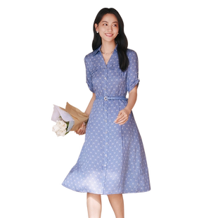 歌蒂诗夏专柜新款简约气质含桑蚕丝收腰小V领衬衫连衣裙8E23L1877