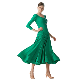 yundance韵舞高端国标摩登舞蹈定制练习服装探戈狐步舞大摆连衣裙