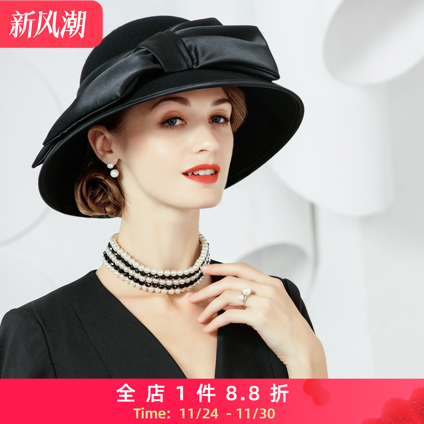 百搭羊毛冬季休闲风黑色呢子帽