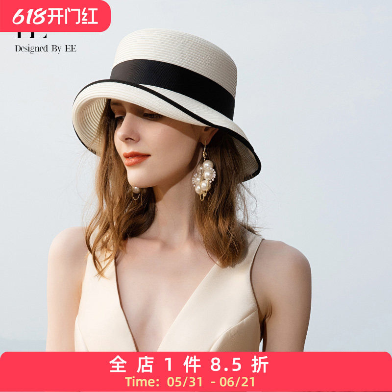 EE夏天时尚遮阳防晒太阳帽潮夏季短发气质大头围草帽洋气帽子女夏