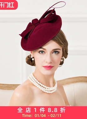 EE 秋冬新款正装羊毛小礼帽宴会百搭黑色蝴蝶结名媛冬季成人礼帽