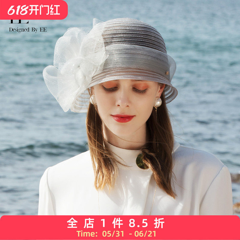 EE早春甜美可爱英式优雅礼帽女式时尚韩版潮帽出游凹造型帽子女夏