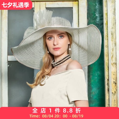 设计师#纱英式防晒帽子女礼帽