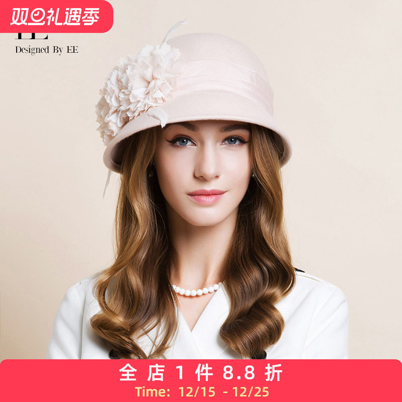 冬季帽子EE花朵英伦女秋