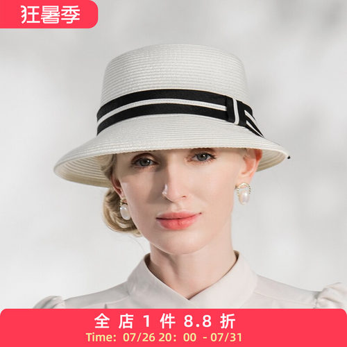 女夏季出游简约黑白腰条遮阳帽女