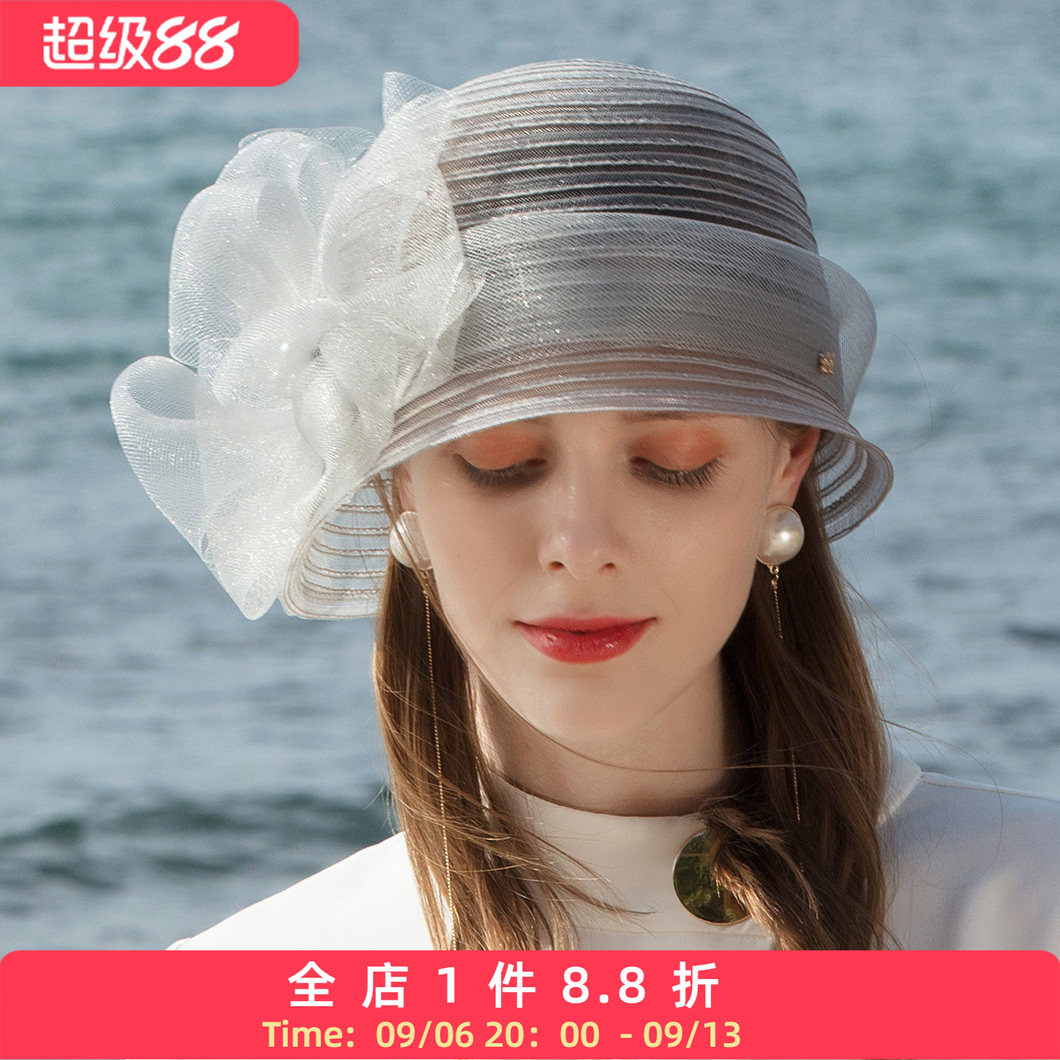EE早春甜美可爱英式优雅礼帽女式时尚韩版潮帽出游凹造型帽子女夏