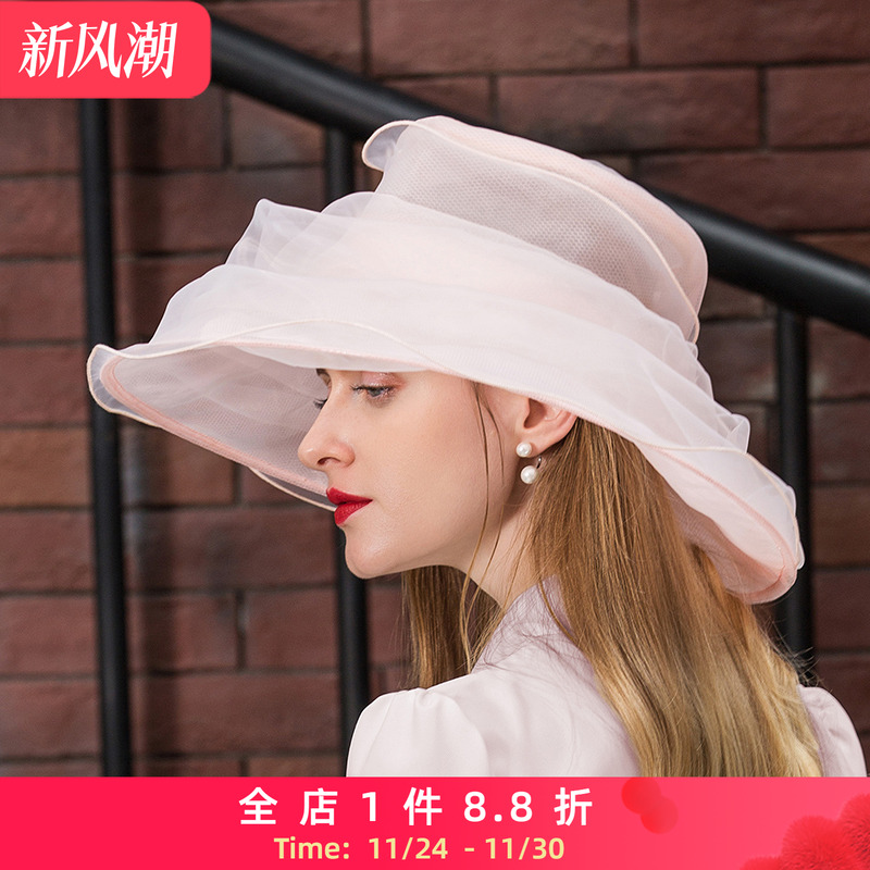 设计师原创英式防晒帽子女礼帽