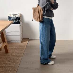 【小喵】韩代26ss 早春慵懒时尚水洗蓝色高腰宽松显瘦百搭牛仔裤