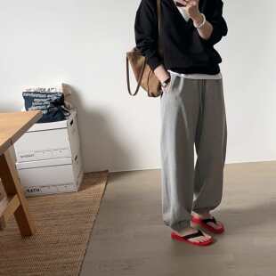 纯色棉质高腰宽松显瘦百搭束口卫裤 慵懒时尚 韩代26ss 2色 小喵