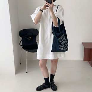 纯色棉质圆领宽松显瘦阔型短袖 减龄时尚 小喵 连衣裙 韩代25ss