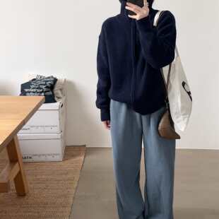 【小喵】韩代25fw 时尚立领拉链竖纹宽松显瘦百搭羊毛开衫毛衣2色