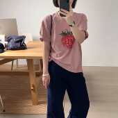 超美撞色趣味卡通棉质圆领宽松显瘦百搭短袖 韩代26ss T恤 小喵