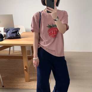 超美撞色趣味卡通棉质圆领宽松显瘦百搭短袖 韩代26ss T恤 小喵