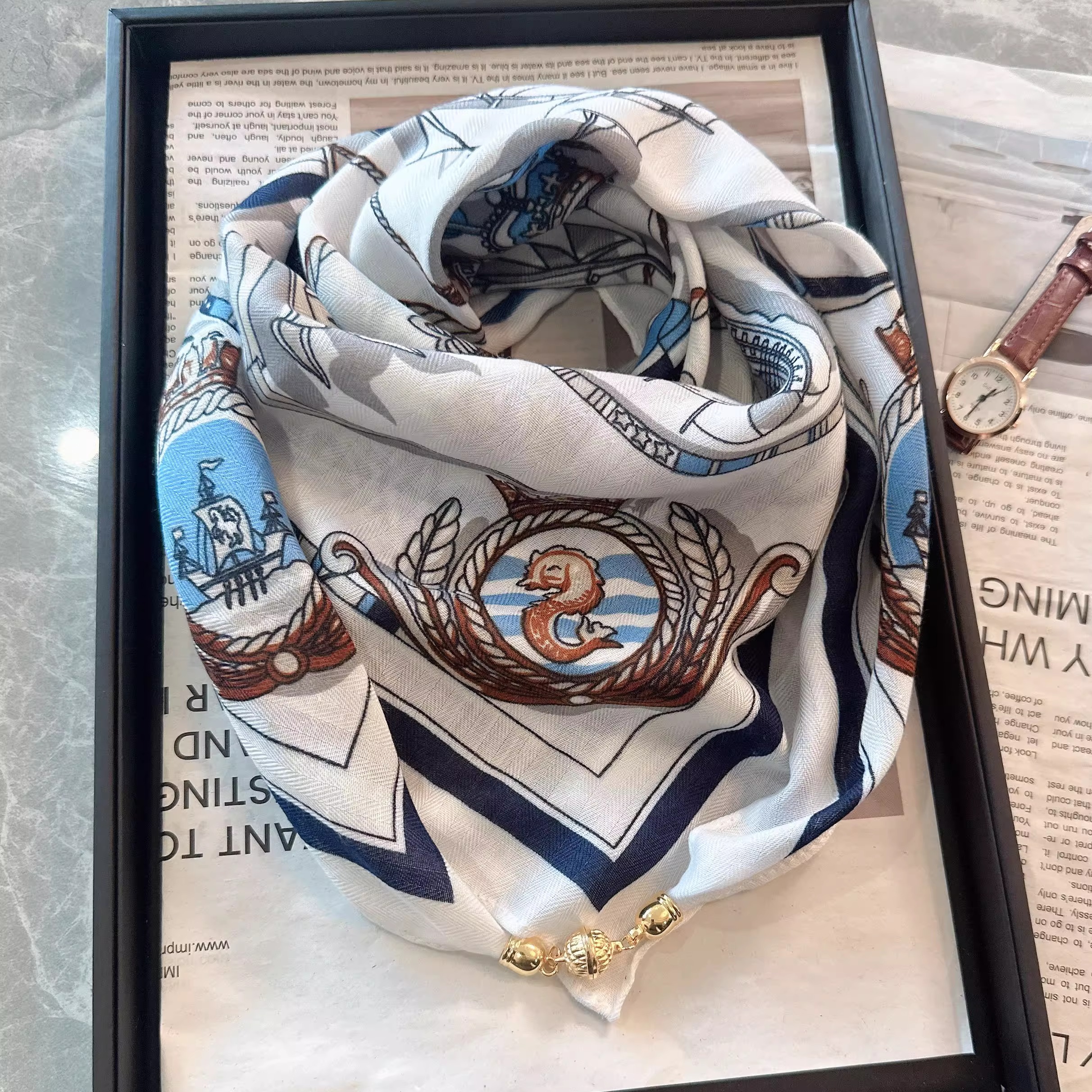 磁吸扣棉麻小方巾丝巾女春秋百搭