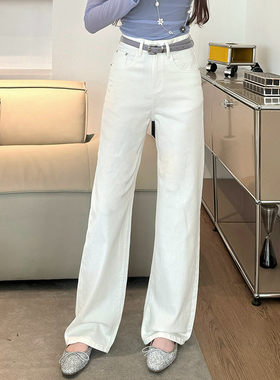 2025夏季新款Jeans阿凡牛A3953米白显瘦窄版爱心女牛仔直筒阔腿裤