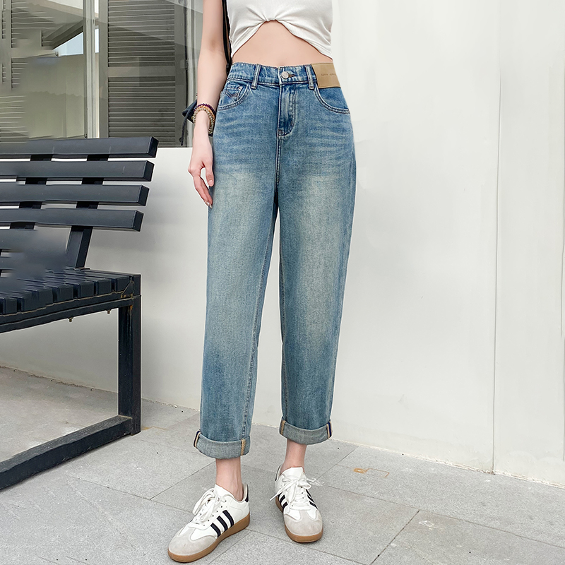 2025夏新款jeans阿凡牛A3355欧货松紧腰宽松女牛仔老爹裤哈伦垮裤