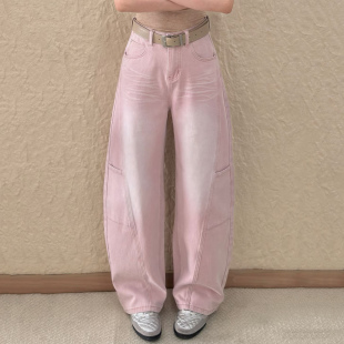 3宽松弹力显瘦老爹女牛仔弯刀阔腿裤 2026春新款 Jeans阿凡牛A5555