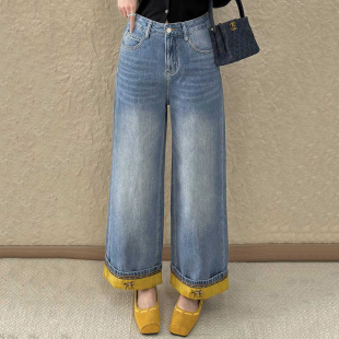 JEANS阿凡牛A5565国风马年刺绣宽松女牛仔直筒阔腿裤 新款 2026春季