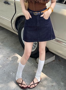 2026夏新款JEANS阿凡牛5107深蓝色欧货高腰显瘦A字四分女牛仔短裙