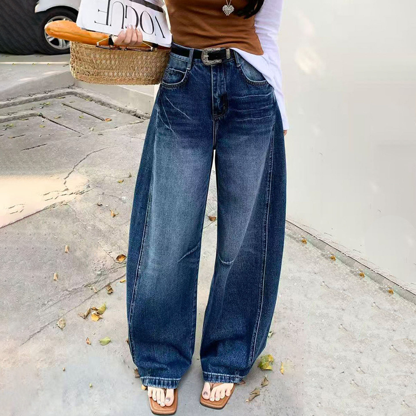 2026春季新款Jeans千子26022宽松显瘦阔腿弯刀裤女牛仔筒裤香蕉裤